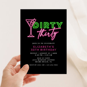 Dirty Thirty Neon Grün & Pink 30. Geburtstag Einladung