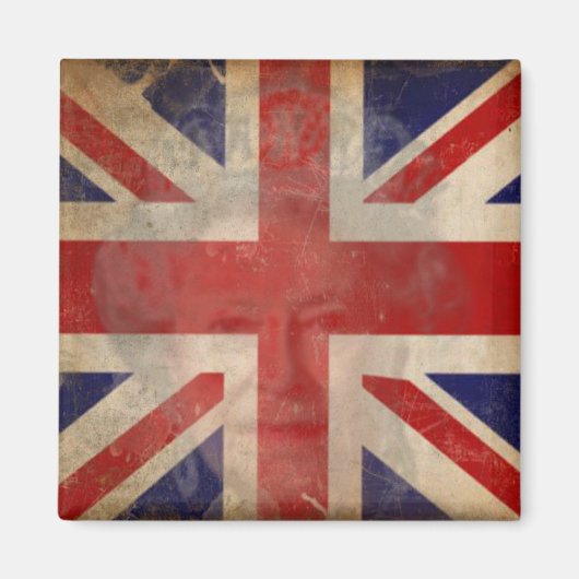 Dirty UK Flag Magnet mit Königin Elizabeth II (Vorne)