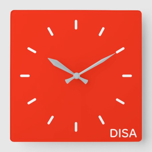 Disa Red color name Quadratische Wanduhr (Vorderseite)