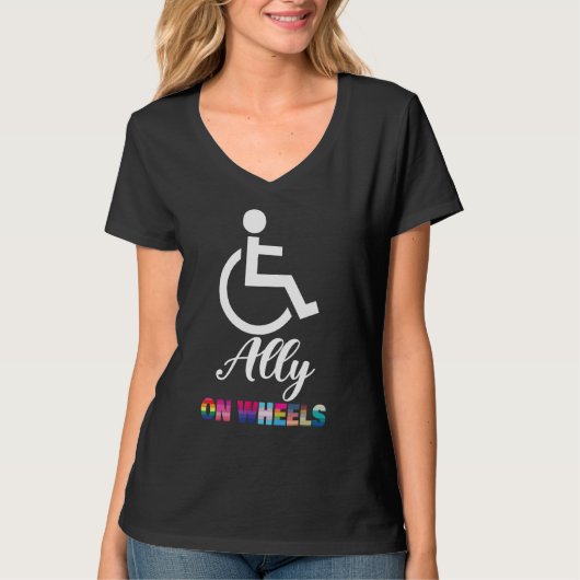 Disability Pride Awareness Ally On Wheels Wheelc T-Shirt (Vorderseite)