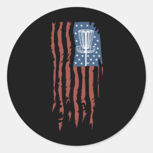 Disc Golf Amerikanische Flagge Retro Frisbee Sport Runder Aufkleber