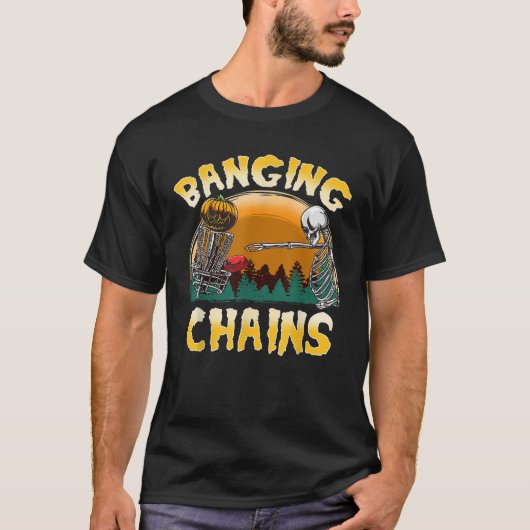 Disc Golf Banging Chains Halloween Skeleton Pumpki T-Shirt (Vorderseite)