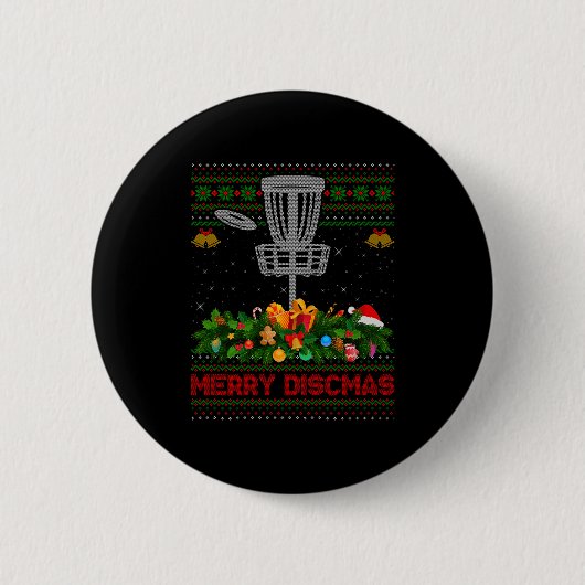 Disc Golf Christmas Pajamas Ugly Xmas Sweaters Mer Button (Vorderseite)