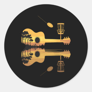 Disc Golf Gitarre Sonnenuntergang Natur Reflexion Runder Aufkleber