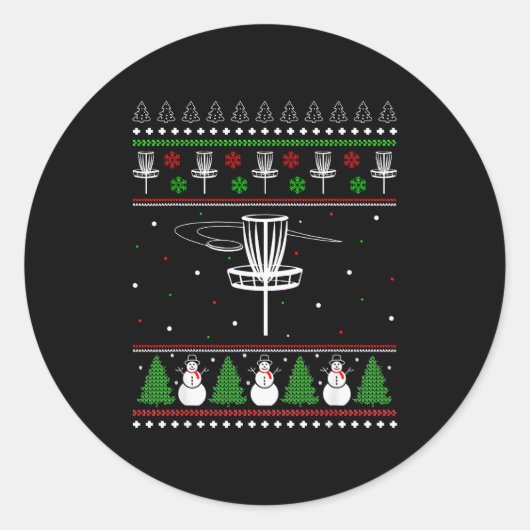 Disc Golf hässlicher Weihnachtspullover Pyjama für Runder Aufkleber (Vorderseite)