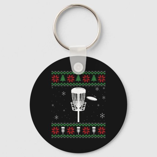 Disc Golf hässlicher Weihnachtspullover Pyjama-Ges Schlüsselanhänger (Vorderseite)
