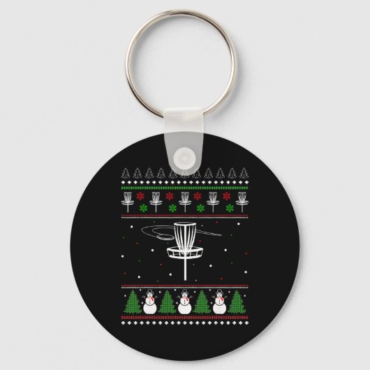 Disc Golf hässlicher Weihnachtspullover Pyjama-Ges Schlüsselanhänger (Vorderseite)