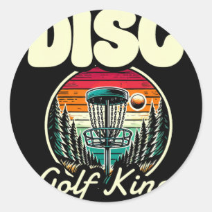 Disc Golf King Retro Wald Sonnenuntergang  Runder Aufkleber