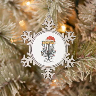 Disc Golf Korb Santa Hut Weihnachtslichter Xmas Schneeflocken Zinn-Ornament