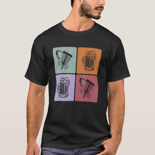 Disc Golf Retro Sunset 4 Square Frisbee Golf Beer T-Shirt (Vorderseite)