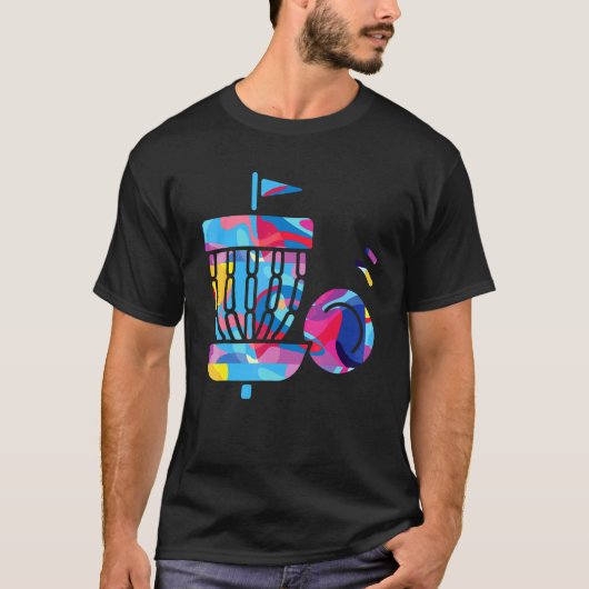 Disc-Golf-Spieler Buntes Grafik T-Shirt (Vorderseite)