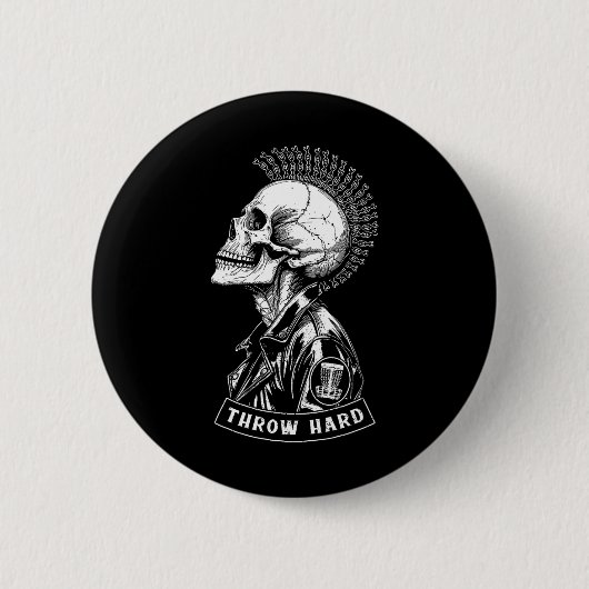 Disc-Golf-Spieler Punk Rock Totenkopf Mohawk Wirf Button (Vorderseite)