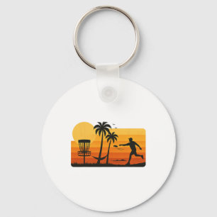 Disc Golf Tropischer Sonnenuntergang Palmen Strand Schlüsselanhänger