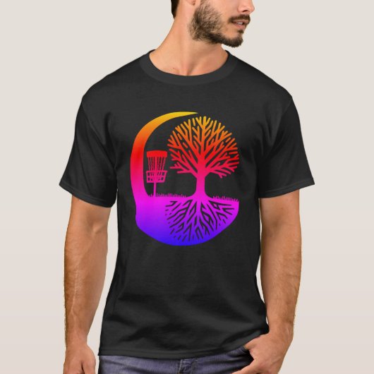 Disc Golf und Baumwurzeln Silhouette T-Shirt (Vorderseite)