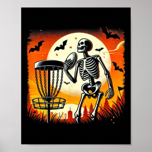 Disc Golfing Skelett Halloween Disc Golf für Squa Poster (Vorne)
