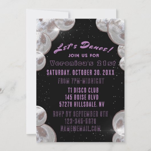 Disco 21. Geburtstag Einladung (Vorderseite)