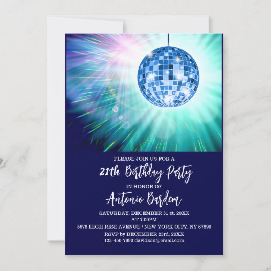Disco 21. Geburtstagsparty Einladung (Vorderseite)