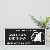 Disco 50 Birthday Marquee Ticket Schwarz und Weiß Einladung (Stehend Vorderseite)