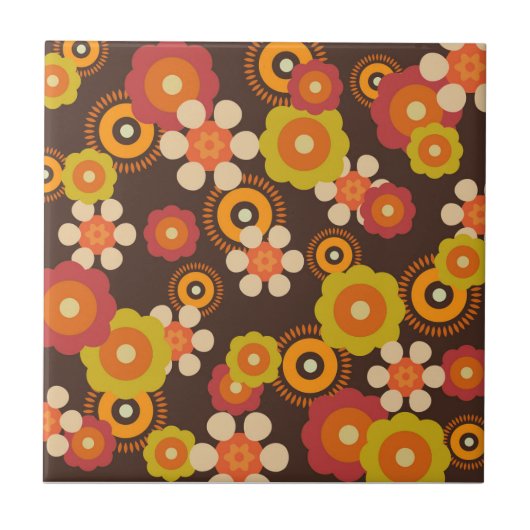 Disco 70s 60s Retro Flowers Pop Culture Fliese (Vorderseite)