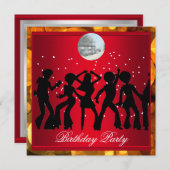 Disco 70's Birthday Party Red Retro 3 Einladung (Vorne/Hinten)