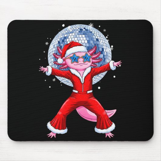 Disco Axolotl Weihnachtsmann-Anzug Lustiger Feiert Mousepad (Vorne)