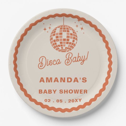 Disco Baby Retro Groovy Disco Kinderdusche Pappteller (Vorderseite)