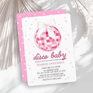 Disco-Baby Rosa Disco-Kugel Schleife Mädchen Baby- Einladung