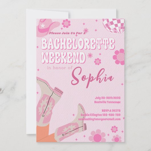 Disco Bachelorette Einladung (Vorderseite)