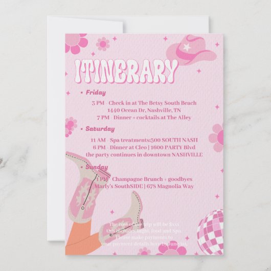 Disco Bachelorette Einladung (Rückseite)