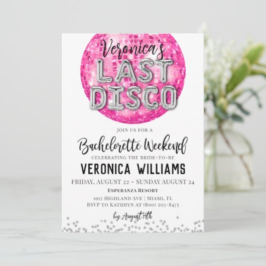 Disco Bachelorette Wochenende Einladung (Stehend Vorderseite)