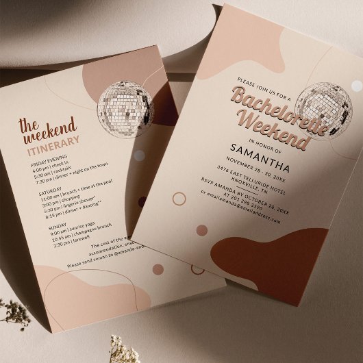 Disco Bachelorette Wochenende Party mit Aussicht Einladung