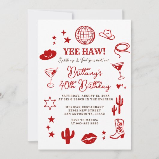 Disco Ball 21st Western Birthday Red Cowgirl  Einladung (Vorderseite)