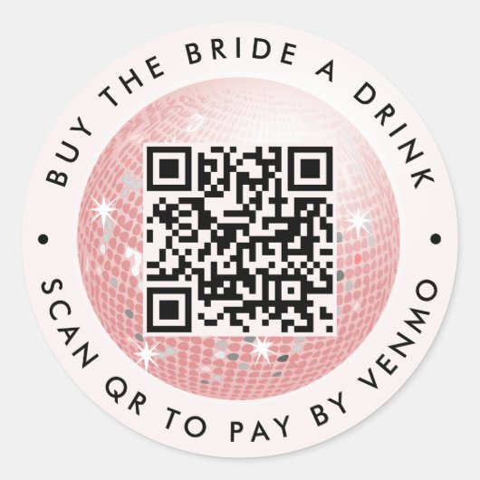 Disco Ball 70er kaufen Brie A Drink QR Code Rosa Runder Aufkleber (Vorderseite)
