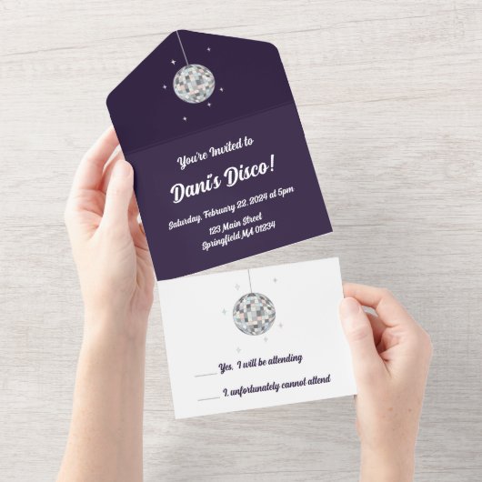 Disco Ball All In One Einladung (Abreißen)