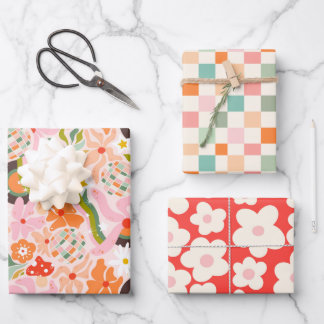 Disco ball and vinyl records x retro vibes geschenkpapier set