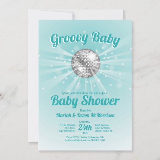 Disco Ball Baby Dusche Groovy Blue Boy Einladung (Vorderseite)