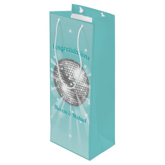 Disco Ball Baby Dusche Groovy Blue Boy Geschenktüte Für Weinflaschen (Rückseite Schrägansicht)