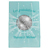 Disco Ball Baby Dusche Groovy Blue Boy Mittlere Geschenktüte (Rückseite)