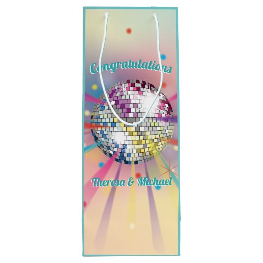 Disco Ball Baby Dusche Groovy Pastel Rainbow Geschenktüte Für Weinflaschen (Rückseite)