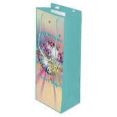Disco Ball Baby Dusche Groovy Pastel Rainbow Geschenktüte Für Weinflaschen (Vorderseite Schrägansicht)