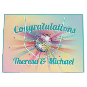 Disco Ball Baby Dusche Groovy Pastel Rainbow Große Geschenktüte (Vorderseite)