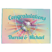 Disco Ball Baby Dusche Groovy Pastel Rainbow Große Geschenktüte (Rückseite)