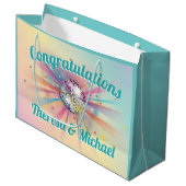 Disco Ball Baby Dusche Groovy Pastel Rainbow Große Geschenktüte (Vorderseite Schrägansicht)