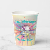Disco Ball Baby Dusche Groovy Pastel Rainbow Pappbecher (Rückseite)