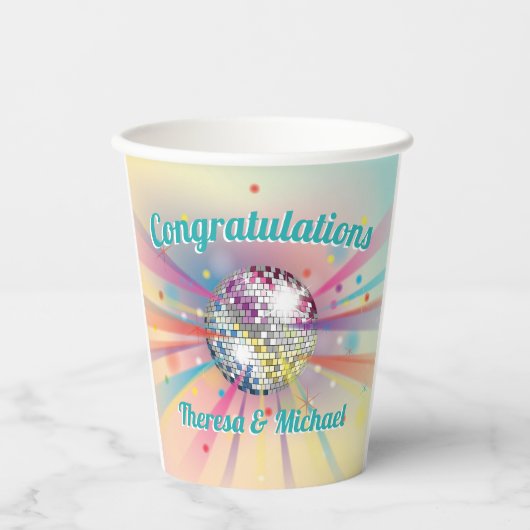 Disco Ball Baby Dusche Groovy Pastel Rainbow Pappbecher (Vorderseite)