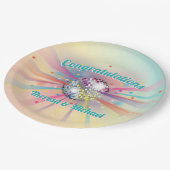Disco Ball Baby Dusche Groovy Pastel Rainbow Pappteller (Schrägansicht)