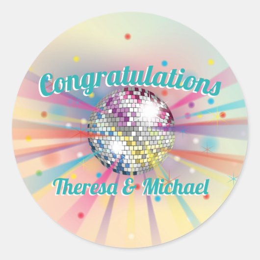 Disco Ball Baby Dusche Groovy Pastel Rainbow Runder Aufkleber (Vorderseite)