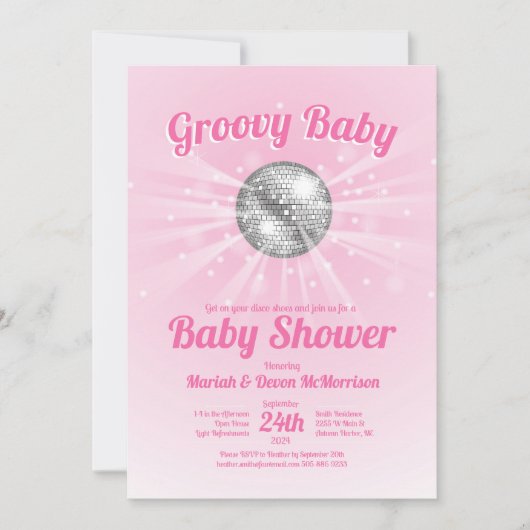 Disco Ball Baby Dusche Groovy Pink Girl Einladung (Vorderseite)