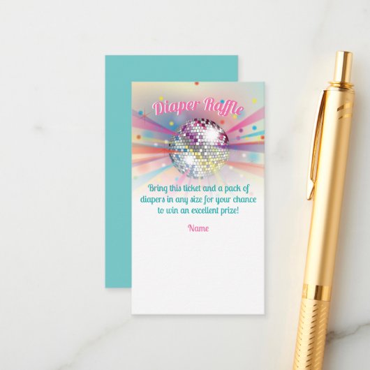 Disco Ball Baby Dusche Windeln Raffle Game Begleitkarte (Vorderseite/Rückseite Beispiel)