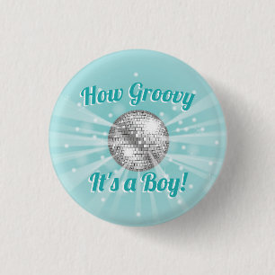Disco Ball Baby Shower Groovy Es ist ein Junge Button